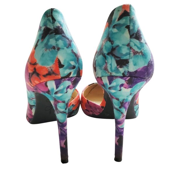 Jessica Simpson Multicolor Floral Heels Bright Pink, Purple, Turquoise 7.5M - Picture 7 of 12